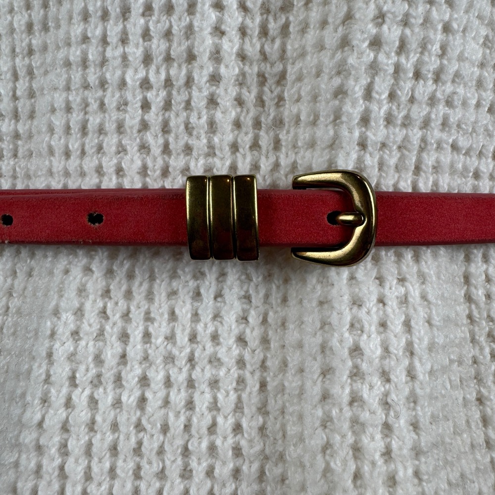 Preppy Retro Pink Minimalist Suede Leather Skinny Belt Womens L Brass Buckle